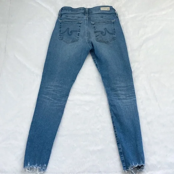 Light Wash Adrianna Goldschmied AG The Farrah Skinny High Rise Frayed Hem Jeans - Picture 4 of 6